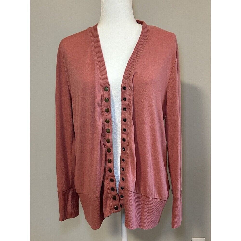 ZENANA Long Knit Cardigan Sweater with Pockets and Snap Buttons Pink XL